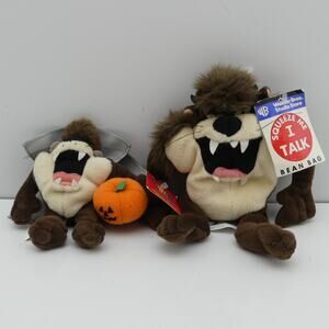 Lot of 2 Vintage Taz Tasmanian Devil Plush 1998 1999 Looney Tunes w/ Tags Toy